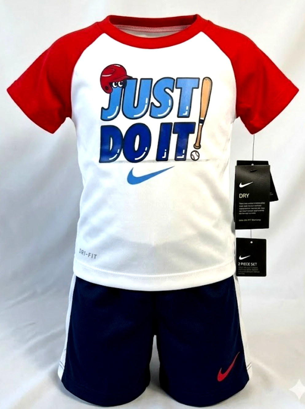 Nike Baby Boys Dri-FIT 2-Piece Set Baseball "JUST DO IT" Shirt Shorts 12M NWT